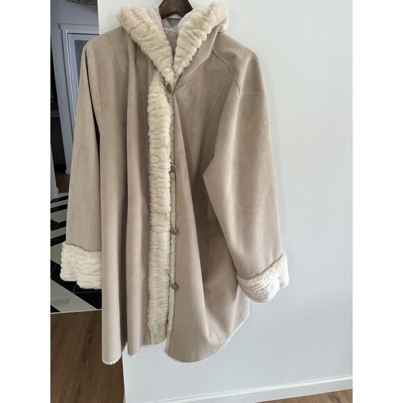 Dennis Basso Womens Faux Fur 3X 3/4 Jacket Coat Hooded Suede  New Old Money - Picture 1 of 11